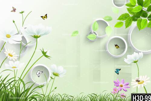 Tranh dán tường Hoa 3D- batch_H3D-99 - Tranh tường chất lượng cao